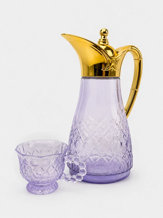 Choynak va grafin nabor 5 tasi 1 da, sovg'a uchun, gul bezakli, porshenli choynag 1000 ml