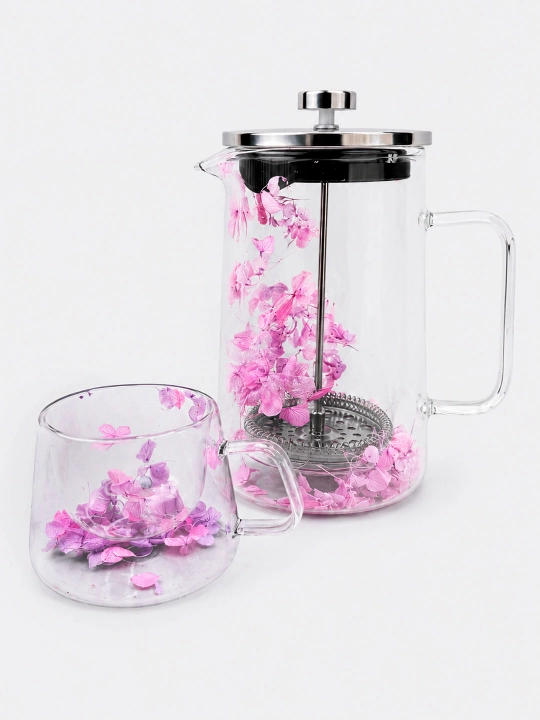 Choynak va grafin nabor 5 tasi 1 da, sovg'a uchun, gul bezakli, porshenli choynag 1000 ml