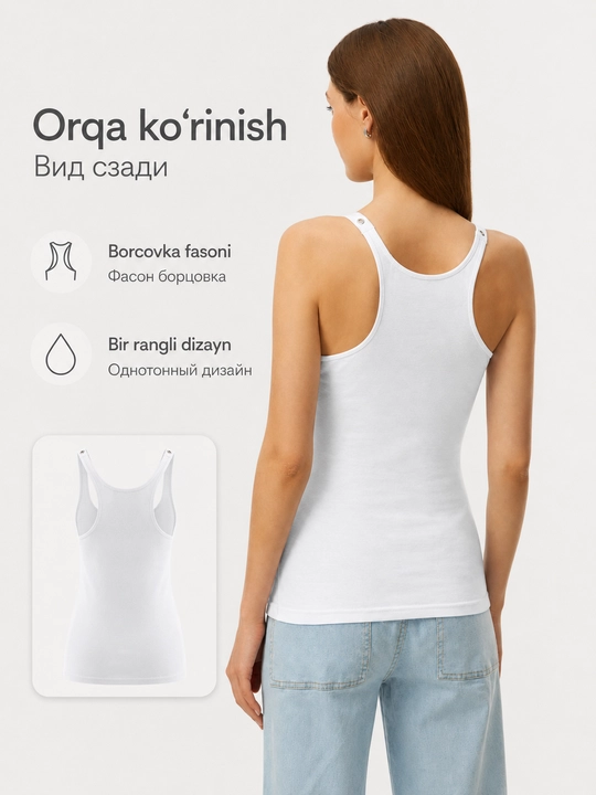 Ayollar oq maykasi, paxtali bortsovka, yelkalarida halqali