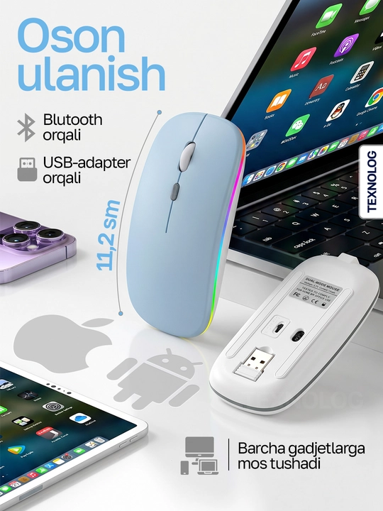Universal simsiz sichqoncha: kompyuter, telefon va planshet uchun