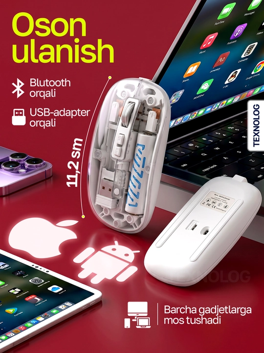 Universal simsiz sichqoncha: kompyuter, telefon va planshet uchun