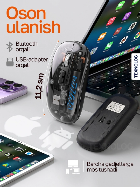 Universal simsiz sichqoncha: kompyuter, telefon va planshet uchun