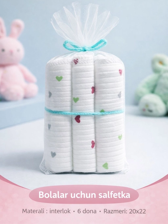 Chaqaloqlar uchun salfetka 8 dona, 100% paxta, interlok, muslim 20x22 sm, yumshoq va qulay - 