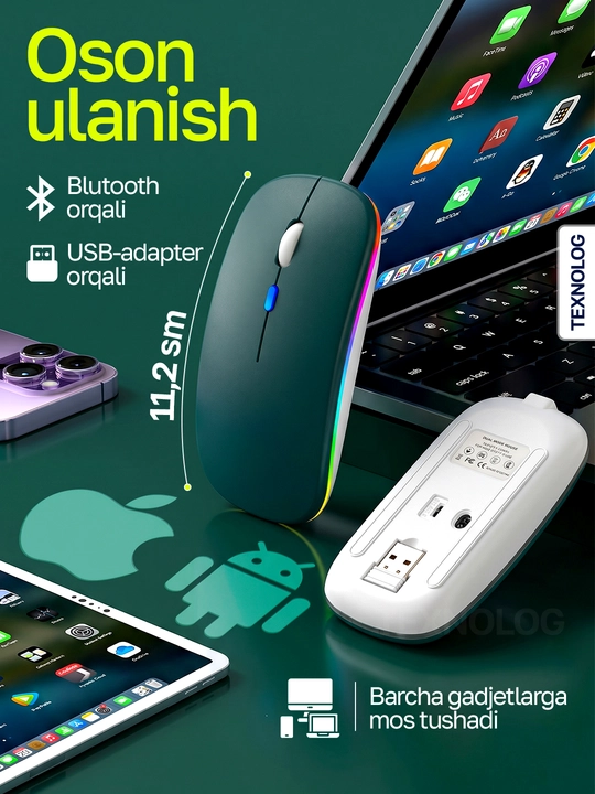 Universal simsiz sichqoncha: kompyuter, telefon va planshet uchun