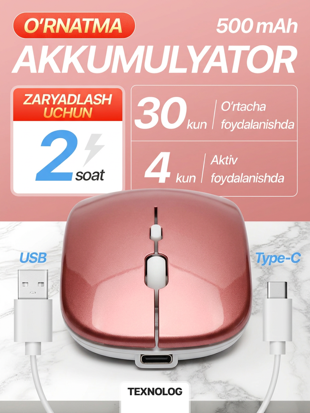 Simsiz kompyuter sichqonchachi, tovushsiz, RGB, Bluetooth
