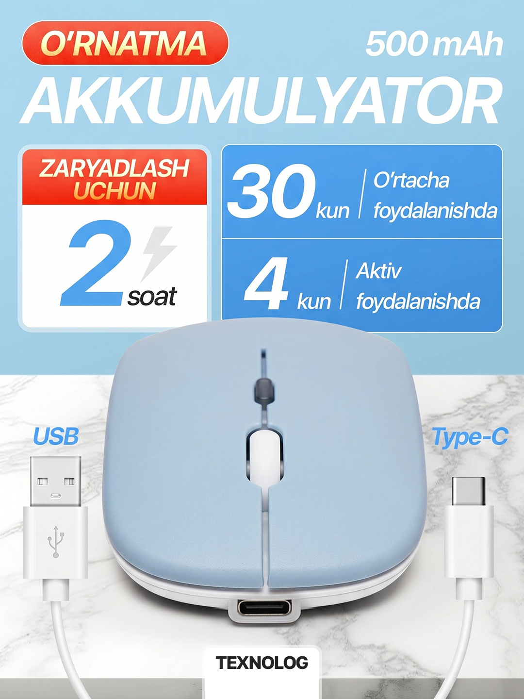 Simsiz kompyuter sichqonchachi, tovushsiz, RGB, Bluetooth
