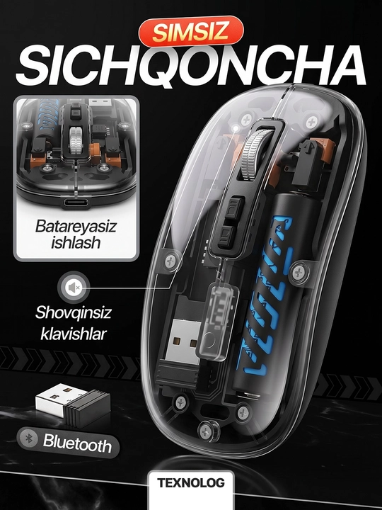 Simsiz kompyuter sichqonchachi, tovushsiz, RGB, Bluetooth