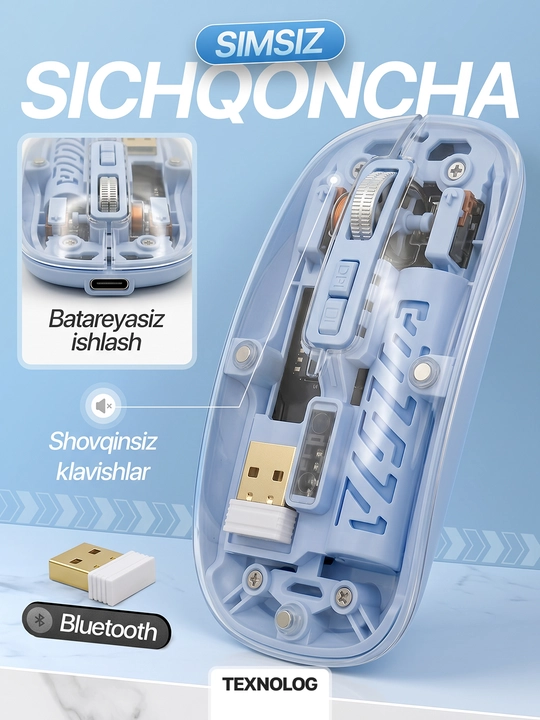 Simsiz kompyuter sichqonchachi, tovushsiz, RGB, Bluetooth
