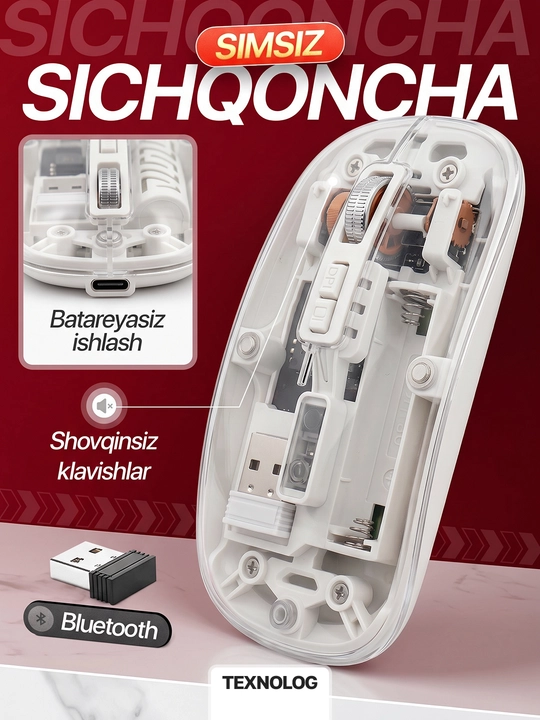 Simsiz kompyuter sichqonchachi, tovushsiz, RGB, Bluetooth