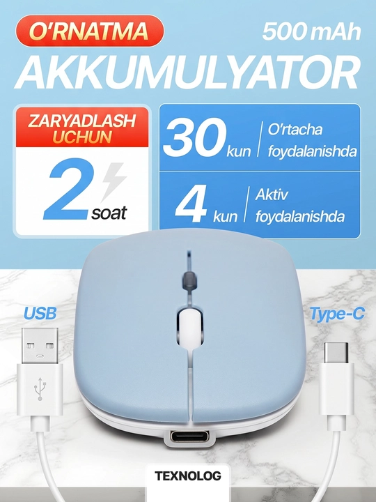 Simsiz kompyuter sichqonchachi, tovushsiz, RGB, Bluetooth