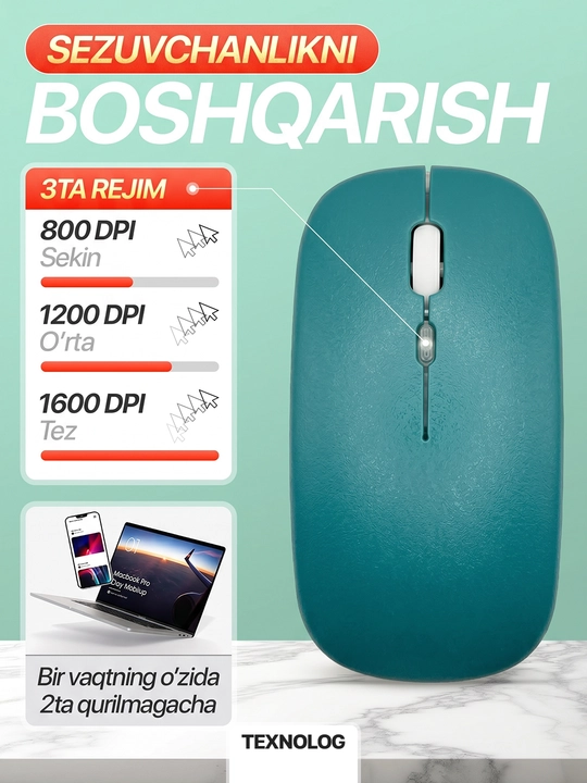Simsiz kompyuter sichqonchachi, tovushsiz, RGB, Bluetooth