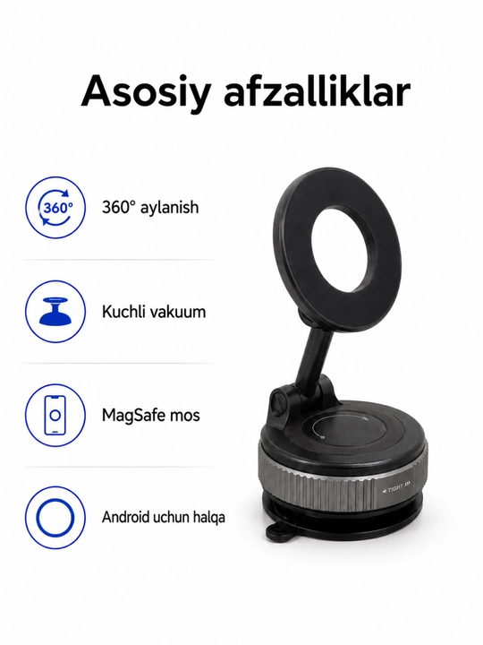 Universal vakuumli telefon derjateli — kuchli yopishish va 360° aylanish