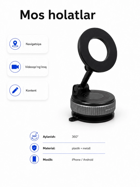 Universal vakuumli telefon derjateli — kuchli yopishish va 360° aylanish