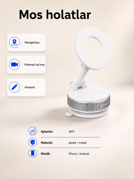 Universal vakuumli telefon derjateli — kuchli yopishish va 360° aylanish