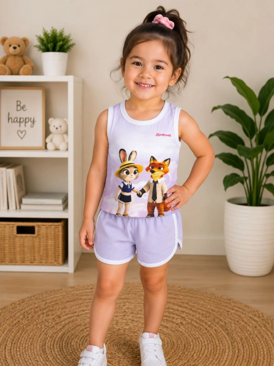 Qiz bolalar uchun yozgi outfit – smile print майka va shortik komplekti, moda sport kiyimi - 