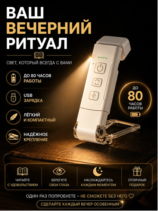 USB zaryadlovchi mini o‘qish chirog‘i, qisish funksiyasiga ega