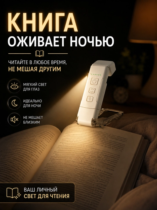 USB зарядное мини-светильник для чтения, с функцией зажима - 