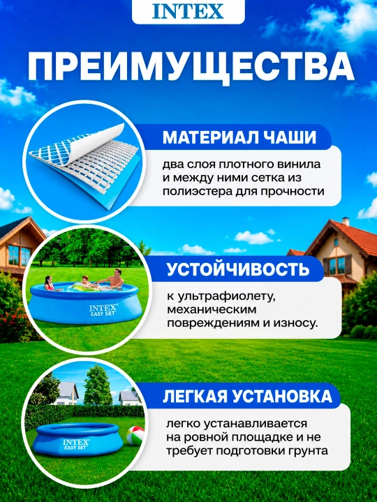Бассейн надувной Intex Easy Set, с объемом 886-3853 л