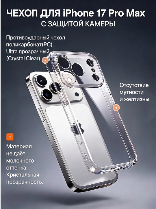 Чехол на айфон (прозрачный) 13, 14, 15, 16, 17, 18 Pro, Pro Max - 