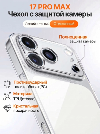 Чехол на айфон (прозрачный) 13, 14, 15, 16, 17, 18 Pro, Pro Max