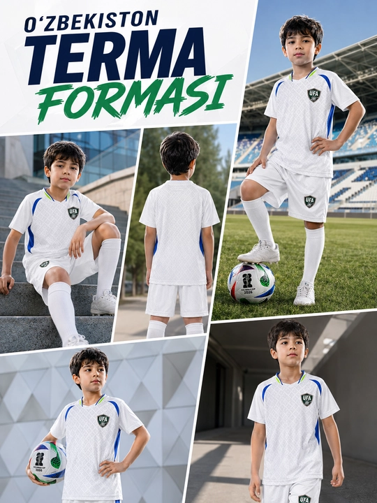 O‘zbekiston milliy terma jamoasi bolalar futbol formasi 2026 – Futbolka va shorti to'plami