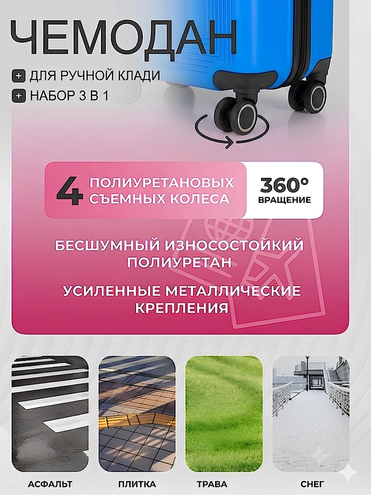 S, M, L, yo‘l chamadoni, kodli qulfli, ABS-plastikdan tayyorlangan, 360° g‘ildirakli