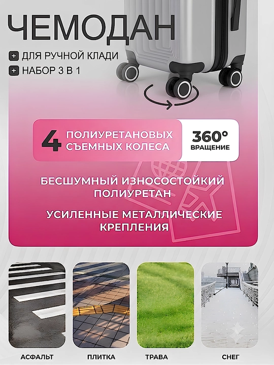 S, M, L, yo‘l chamadoni, kodli qulfli, ABS-plastikdan tayyorlangan, 360° g‘ildirakli