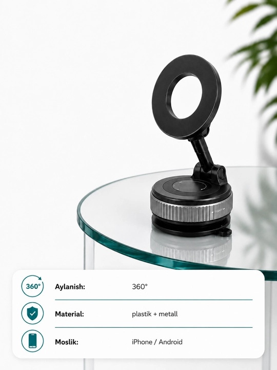 Telefon uchun oq-qora magnitli vakuum derjatel, 360° aylanuvchi ushlagich