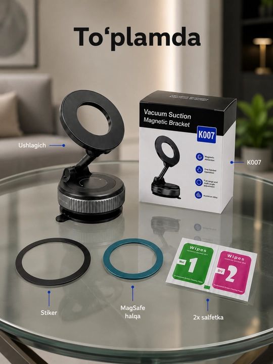 Telefon uchun oq-qora magnitli vakuum derjatel, 360° aylanuvchi ushlagich