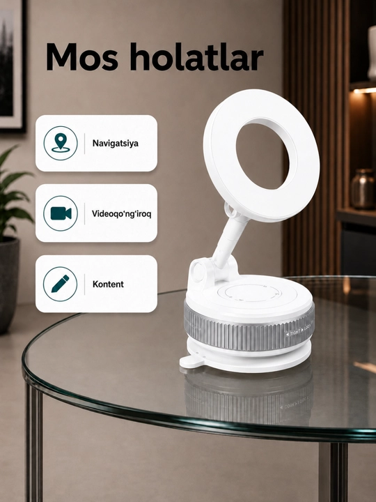 Telefon uchun oq-qora magnitli vakuum derjatel, 360° aylanuvchi ushlagich