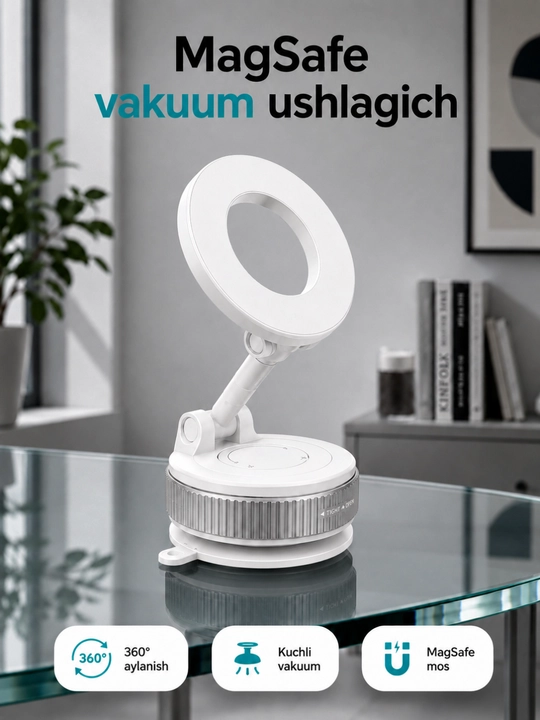 Telefon uchun oq-qora magnitli vakuum derjatel, 360° aylanuvchi ushlagich - 