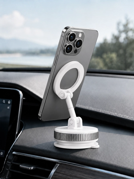 Telefon uchun oq-qora magnitli vakuum derjatel, 360° aylanuvchi ushlagich
