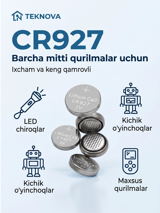 Batareya (CR1220, CR1620 CR2016 CR2025, CR2032, CR2450) 3V, 5 dona, Teknova litiy