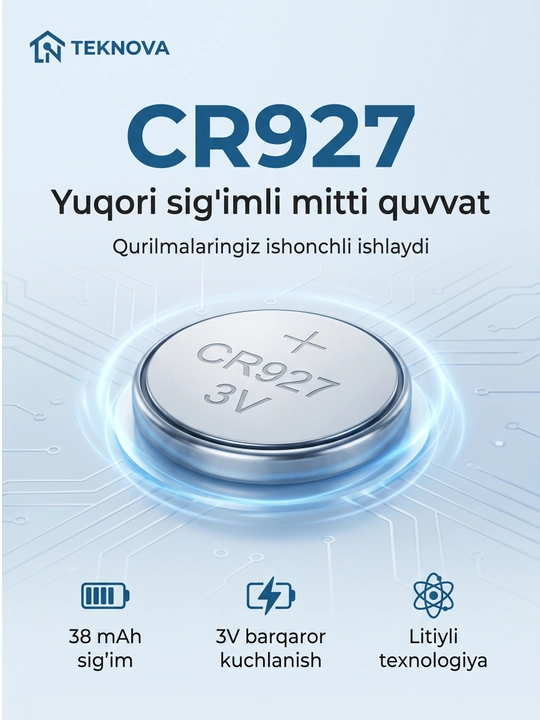 Batareya (CR1220, CR1620 CR2016 CR2025, CR2032, CR2450) 3V, 5 dona, Teknova litiy