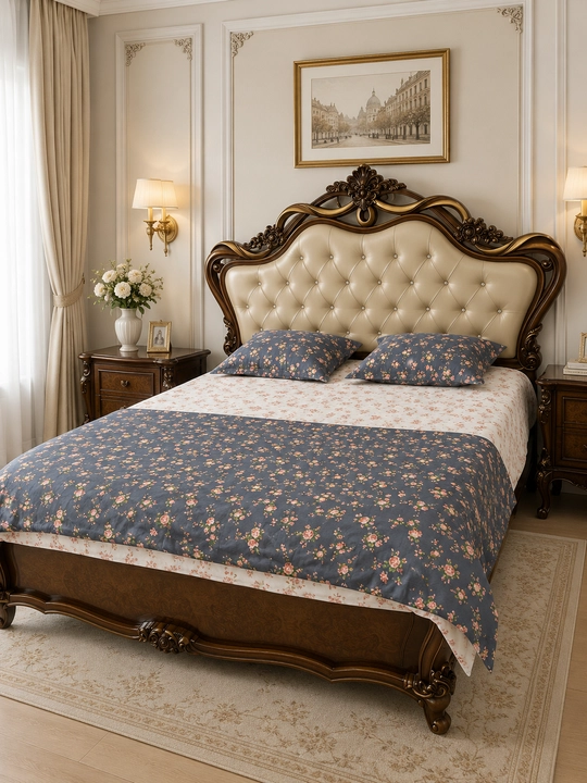 Premium Floral Satin Yotoq Komplekti – Klassik va Euro Uslub - 