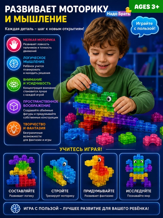 Мягкий конструктор Gummy Blocks 20 деталей гибкий развивающий конструктор для детей 3+