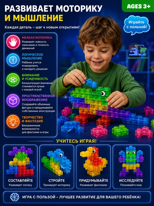 Мягкий конструктор Gummy Blocks, 20/40 деталей, гибкий развивающий конструктор для детей 3+