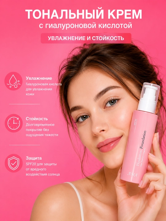 Тональный крем AMA Hyaluron Foundation — увлажняющий с гиалуроновой кислотой SPF20 - 