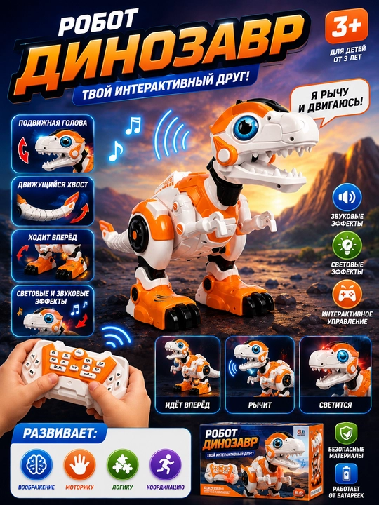 Mechanical Dinosaur pultli interaktiv robot-dinozavr o'yinchoq