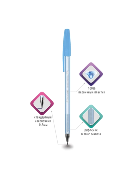 BRAUBERG sharikli ruchkasi, KO‘K, korpus assorti pastel, tugun 0,7 mm, chiziq 0,35 mm, 5 dona