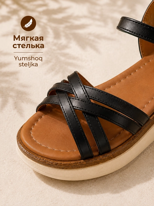 Ayollar uchun yozgi sandallar, platformali, eko charm, Turkiya