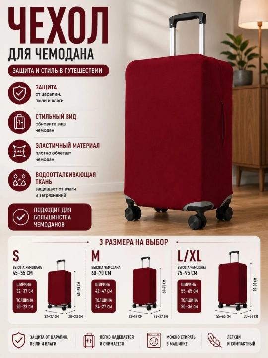 Чехол для чемодана однотонный, плотный - 