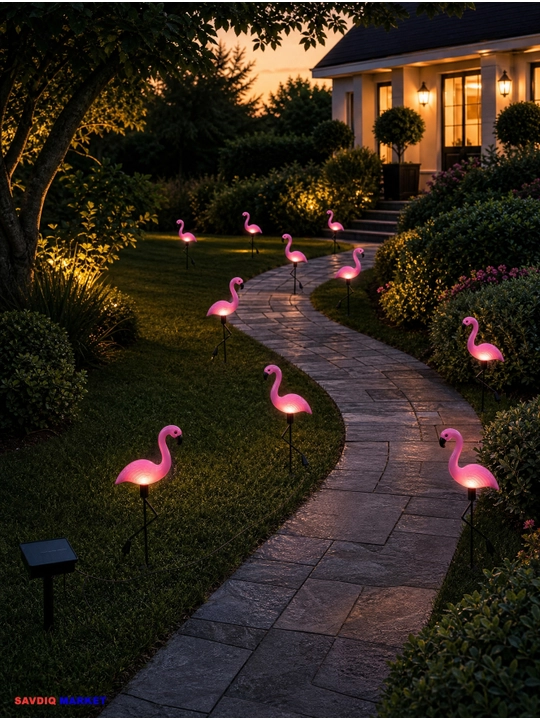 Flamingo” bog‘ chirog‘i, 3 dona, quyosh batareyasida, bog‘ va dala hovli uchun