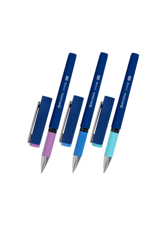 Ручка шариковая с грипом BRAUBERG "VIVID PASTEL", СИНЯЯ, SOFT TOUCH покрытие, 144399 - 