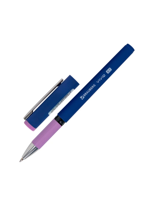 BRAUBERG "VIVID PASTEL" grifli sharikli ruchka, KO‘K, SOFT TOUCH qoplamali, 144399