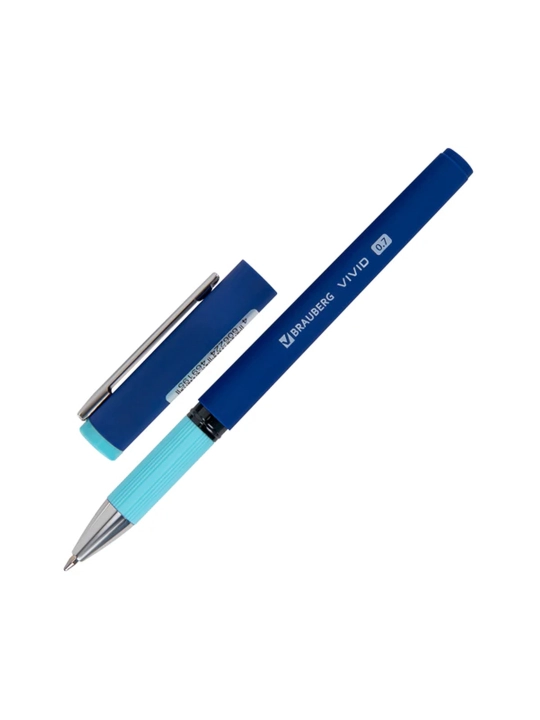 BRAUBERG "VIVID PASTEL" grifli sharikli ruchka, KO‘K, SOFT TOUCH qoplamali, 144399