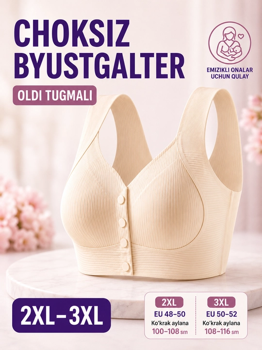 Choksiz byustgalter oldi tugmali, emizikli onalar uchun qulay, katta razmer 2XL–3XL - 