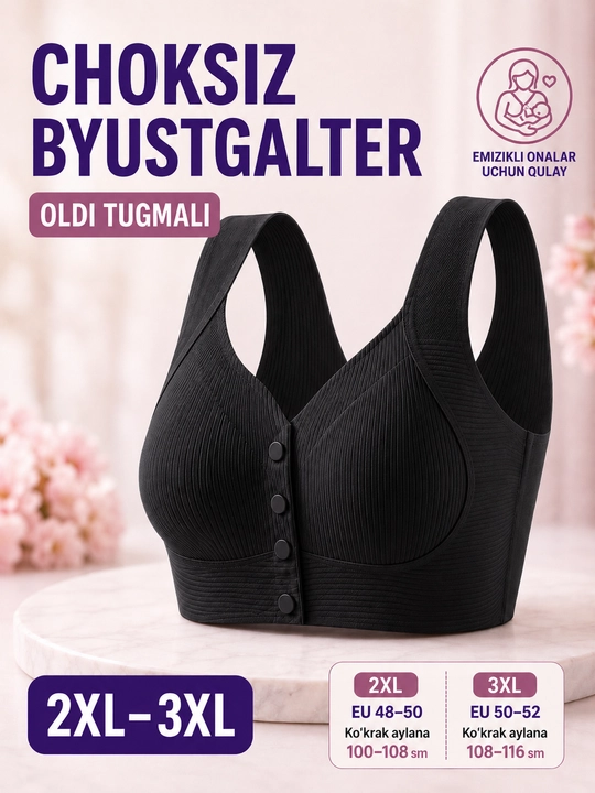 Choksiz byustgalter oldi tugmali, emizikli onalar uchun qulay, katta razmer 2XL–3XL - 