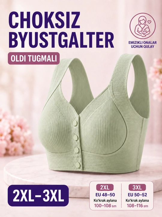 Choksiz byustgalter oldi tugmali, emizikli onalar uchun qulay, katta razmer 2XL–3XL - 