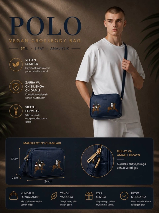 Мужская сумка через плечо премиум-класса POLO Santa Barbara